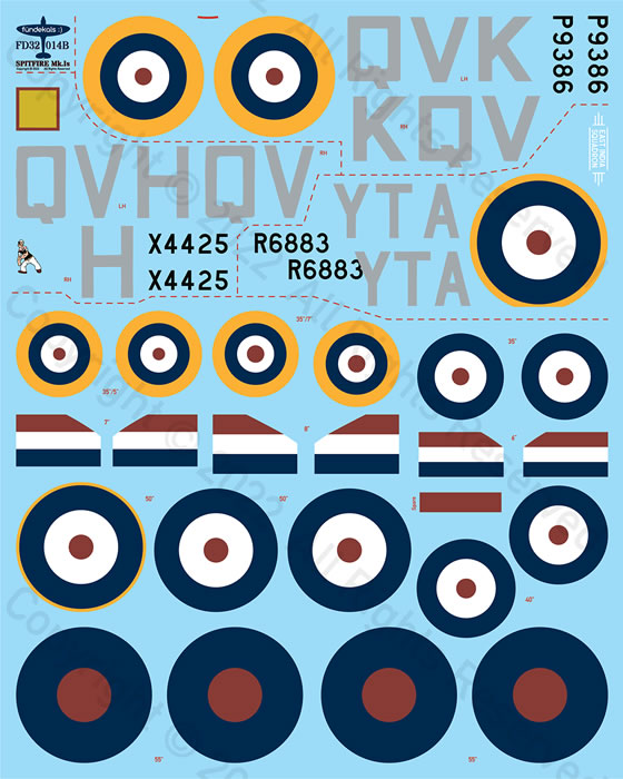 Fundekals 1/32 scale decals Spitfires pt 1 for Airfix Eduard